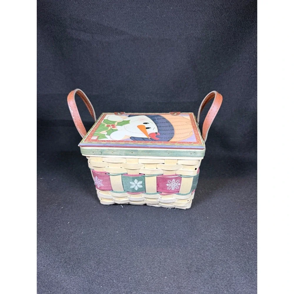 Jan Shade Beach Snowman Mini Picnic Basket Christmas Decor Hinged‎ Lid 6